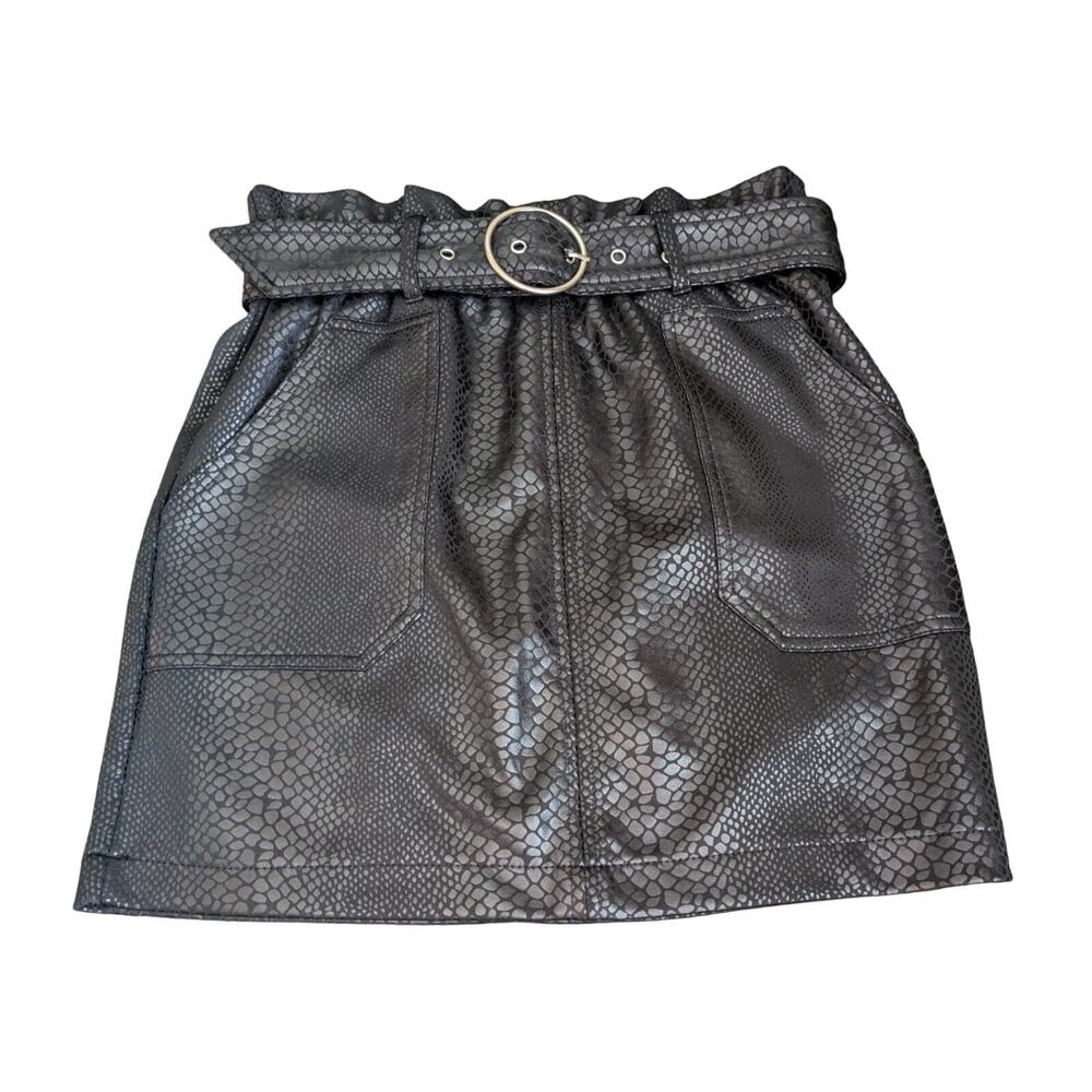 Y2K Black Snakeskin Mini Skirt M Big Buckle Pockets Haute Monde Goth Whimsygoth